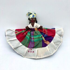 Vintage Handmade Reversible Caribbean Cloth Doll St. Lucia Folk Art Jamaica